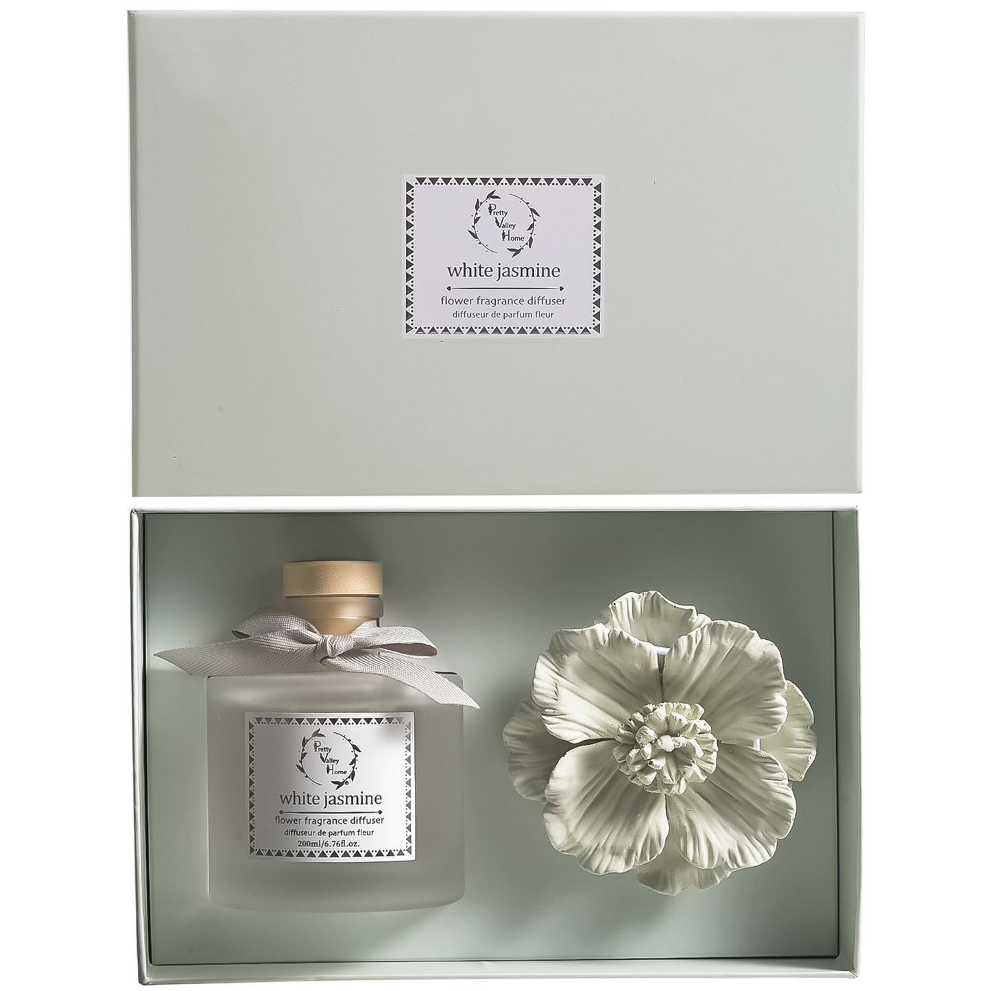 Green - Diffuser Sets Gifts Ceramic Flower (2025)-Pretty Valley Home: White Jasmine-Green