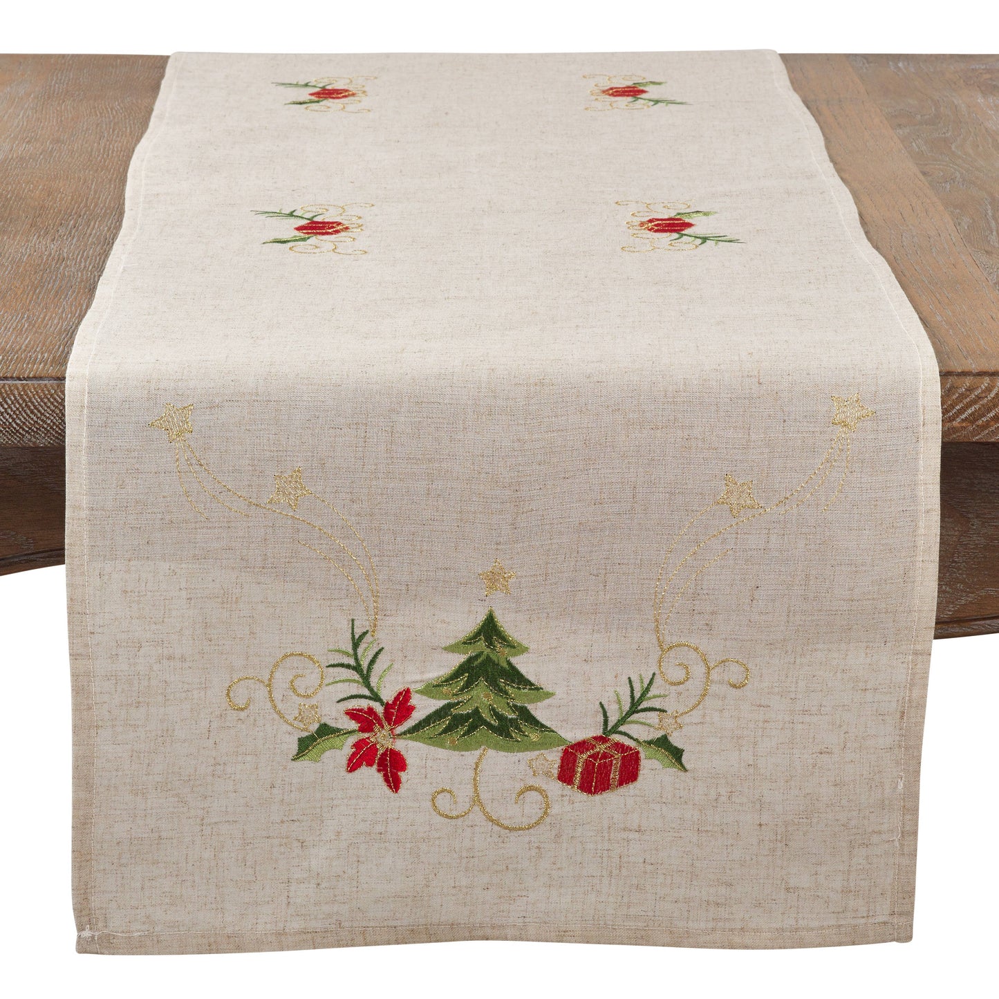 Embroidered Christmas Runner: Natural / 16"x90"