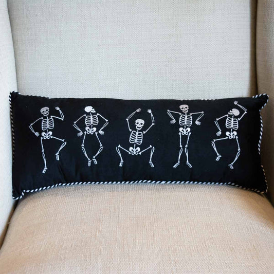 Dancing Skeletons Lumbar Pillow   Black/White   10x24