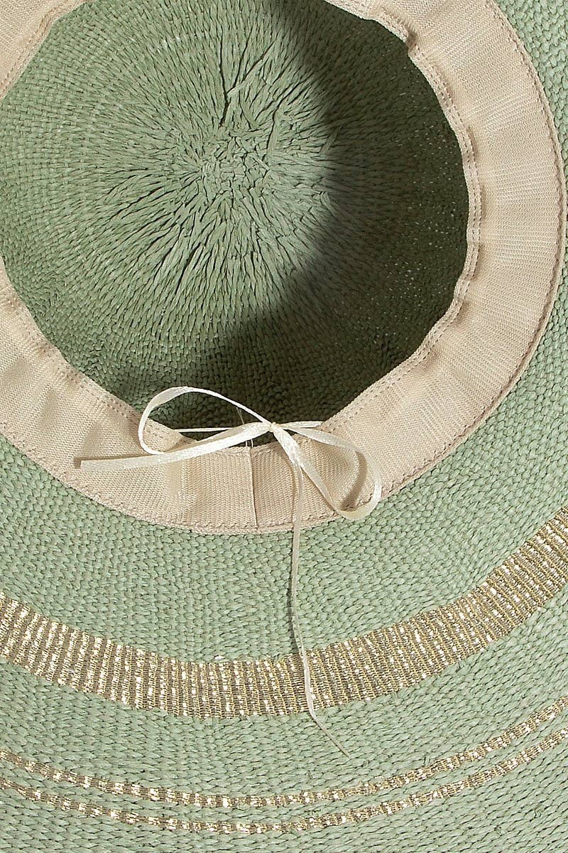 Metallic Accent Trim Floppy Sun Hat: PK