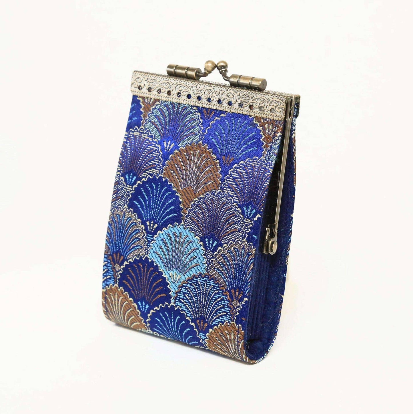 Small Shell Brocade RFID Card Holder: Burgendy