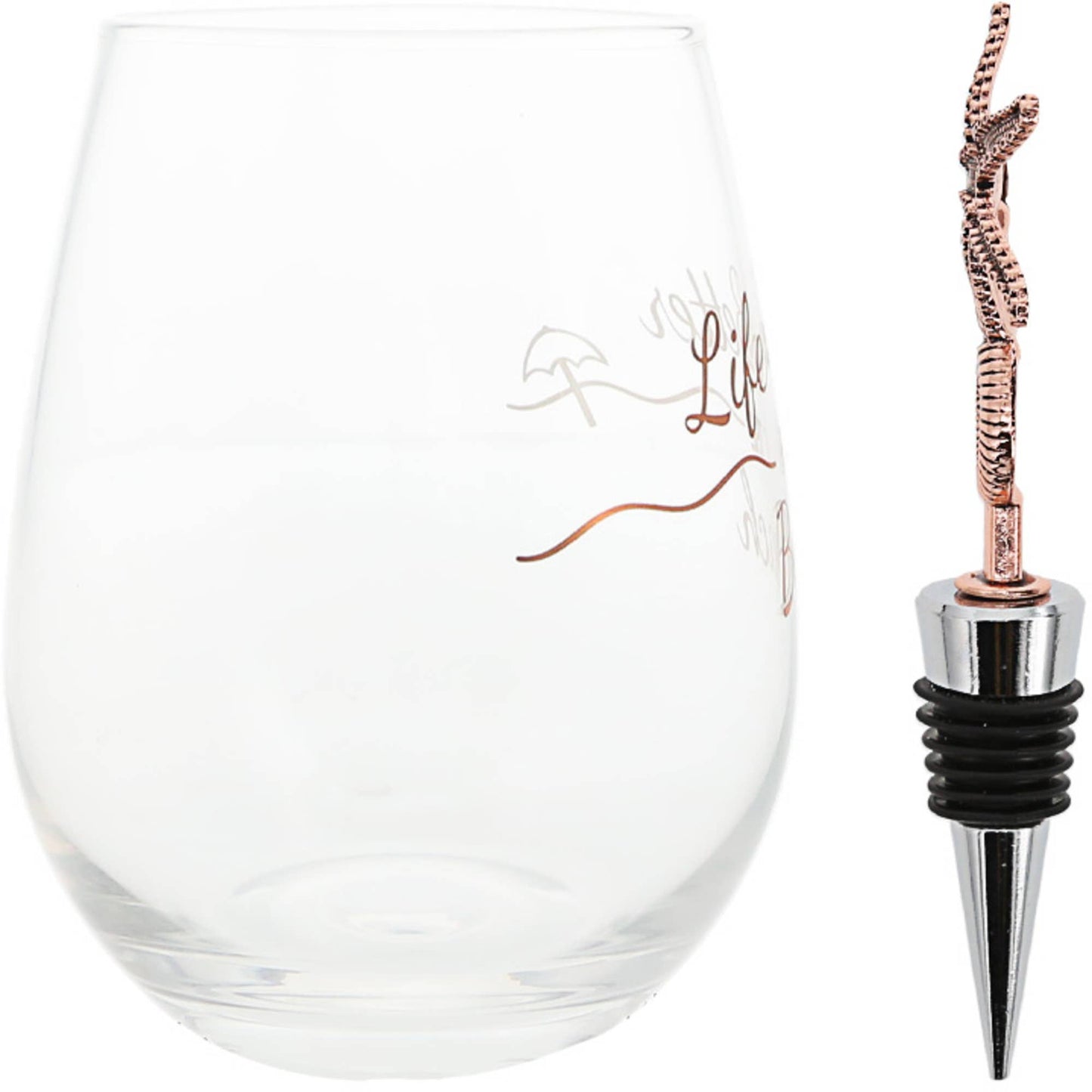 Beach - Bottle Stopper and 20 oz Stemless Gift Set