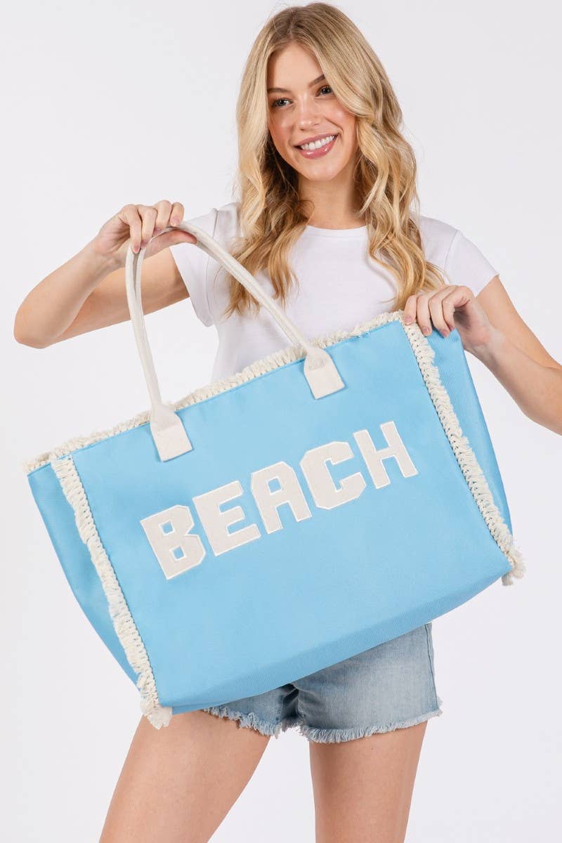 PK Beach Print Fringe Large Tote Bag