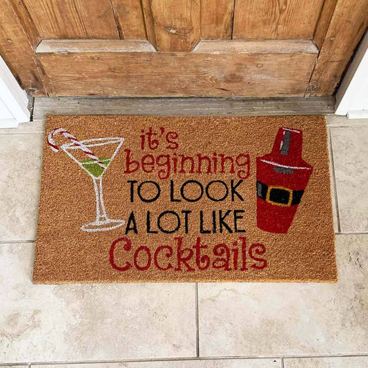 Look Like Cocktails Coir Doormat   Natural/Red/Black   30x18