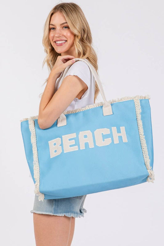 BL Beach Print Fringe Large Tote Bag