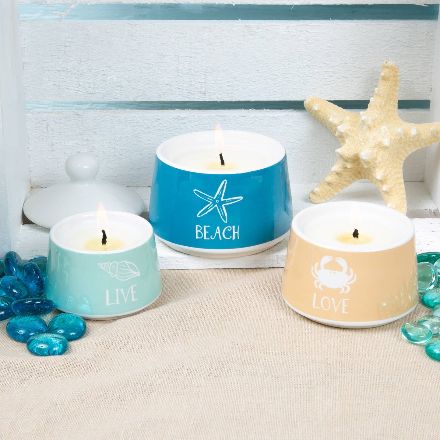 Beach Stackable 100% Soy-Filled Candles (Set of 3)