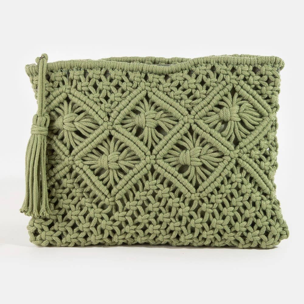 Crochet Clutch Tassel Bag: BK