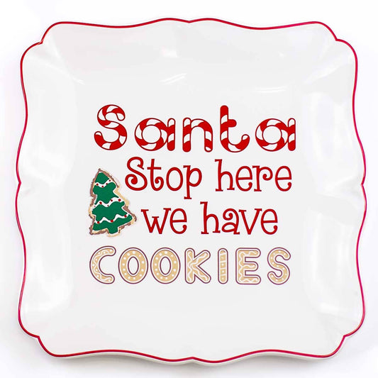 Santa Cookies Square Platter   White/Red/Green   11.5x11.5