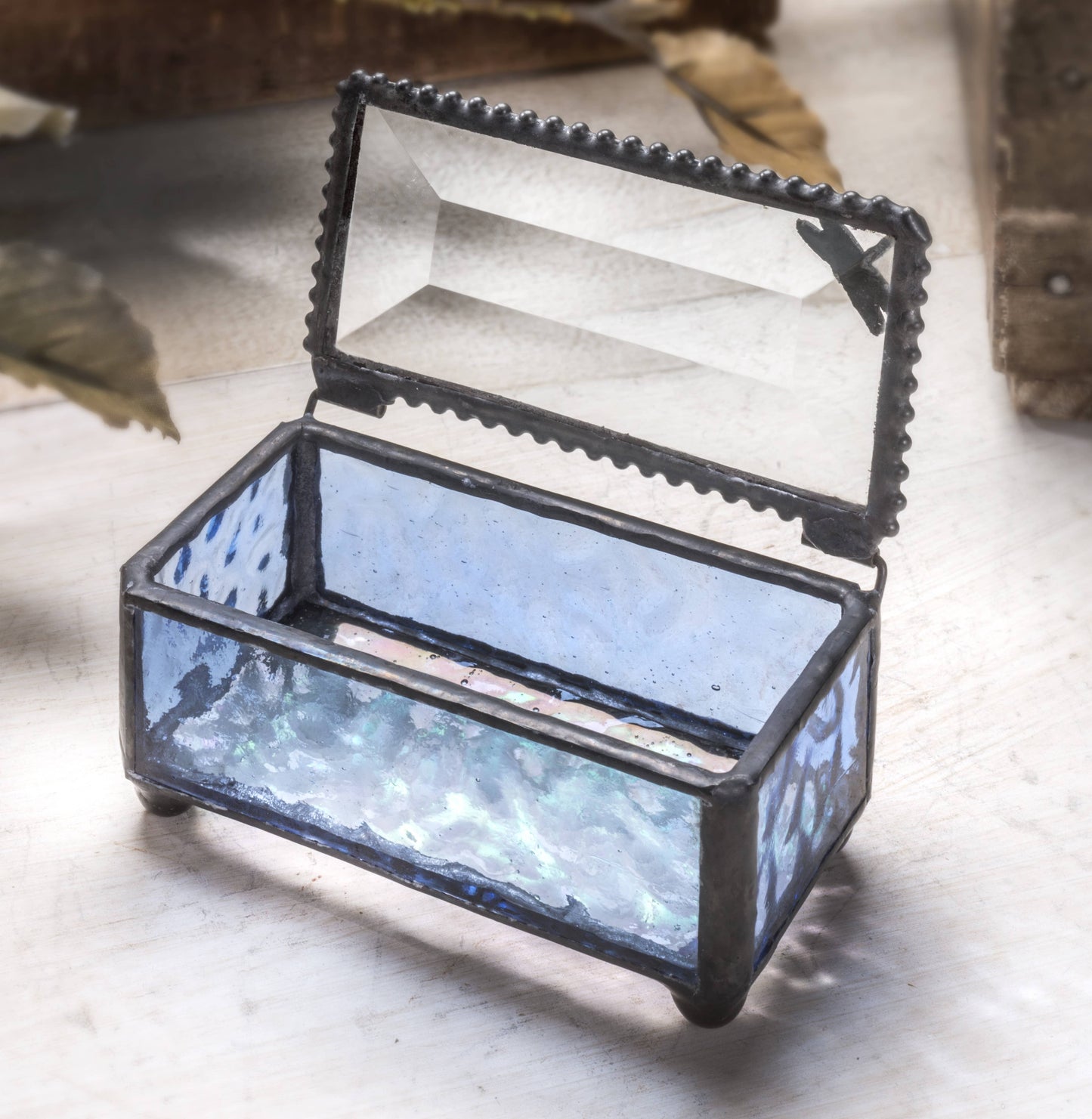Blue Glass Box with Dragonfly Filigree - Box 923