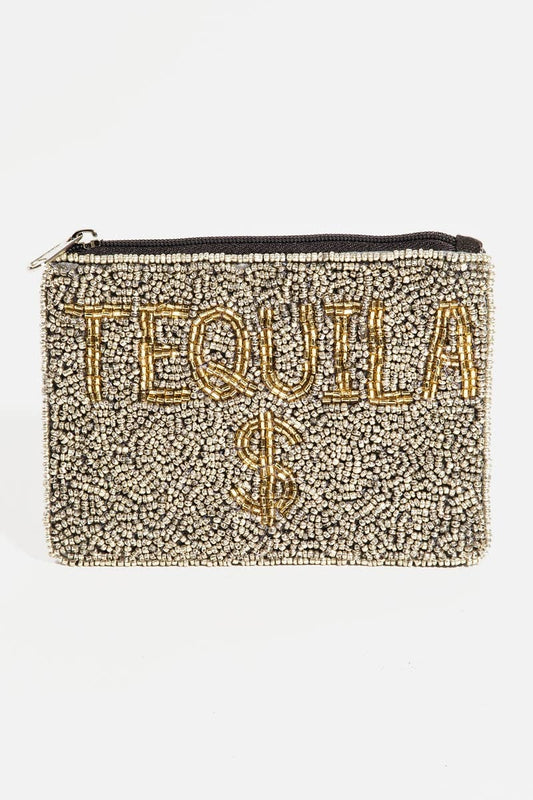Tequila Print Beaded Coin Purse: MULTI
