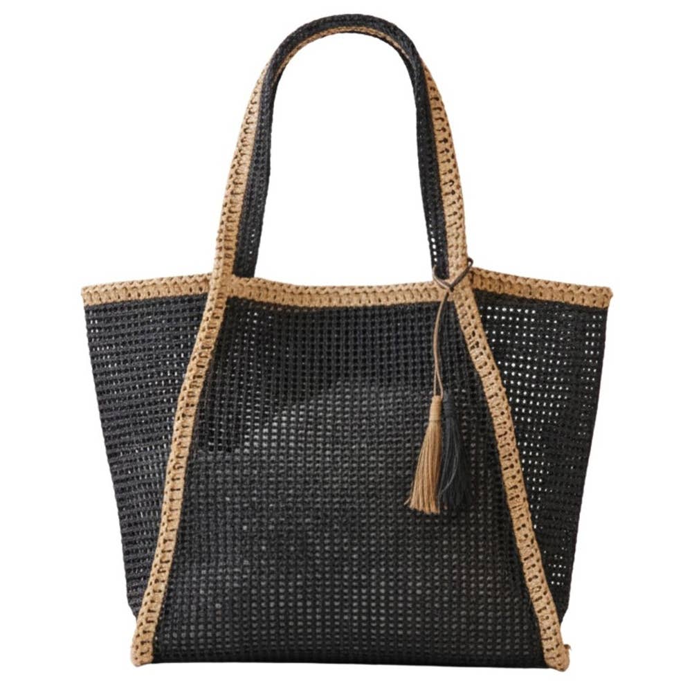 Two Tone Woven Straw Tote Bag: PK