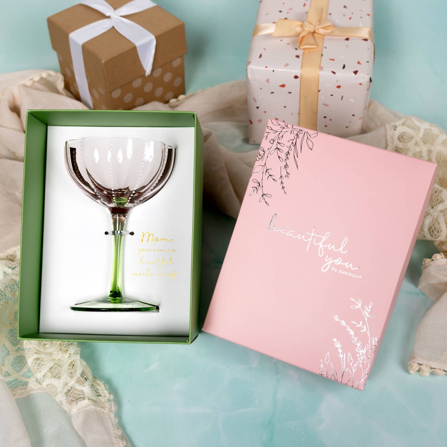 Mom - 12 oz Stemmed Pink Glass