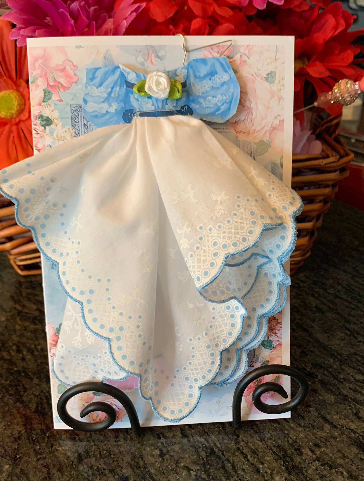 Party Dress Keepsake Hankie Card: Pink Print