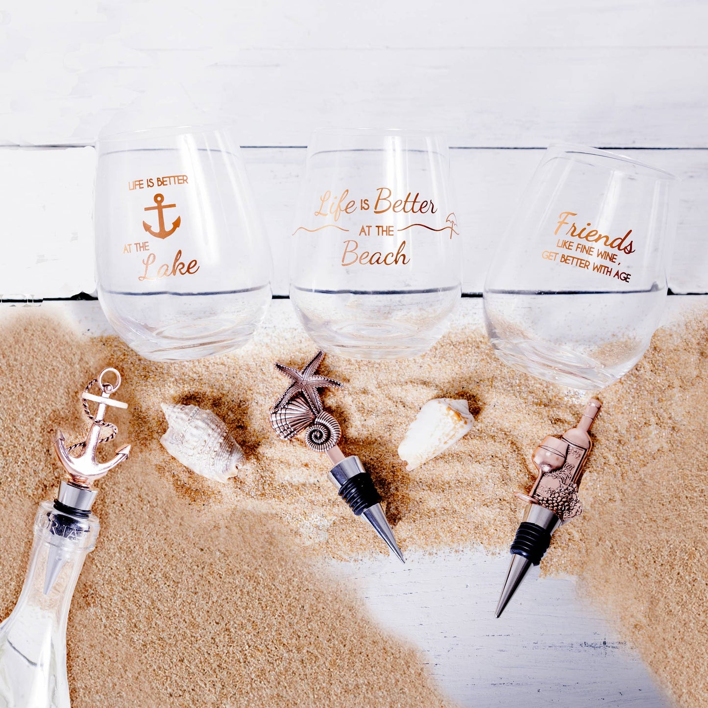 Beach - Bottle Stopper and 20 oz Stemless Gift Set