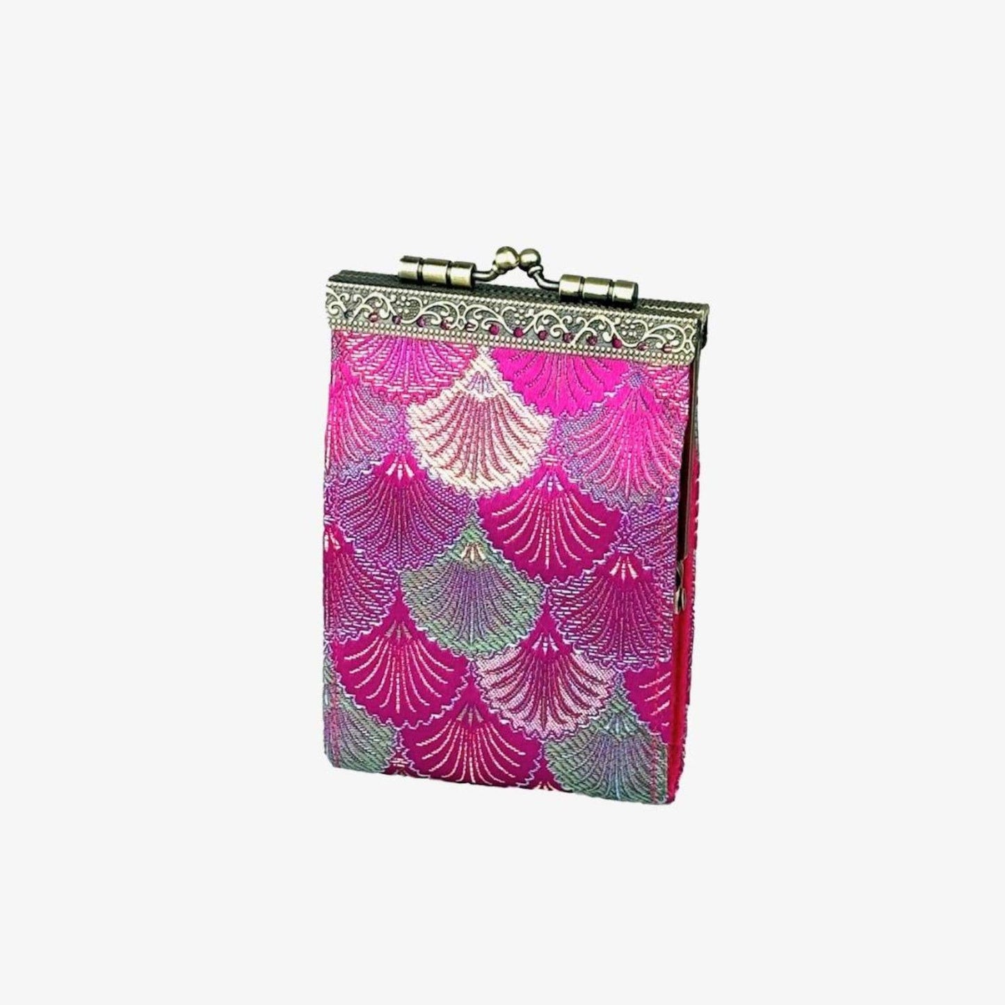 Small Shell Brocade RFID Card Holder: Sky Blue & Green