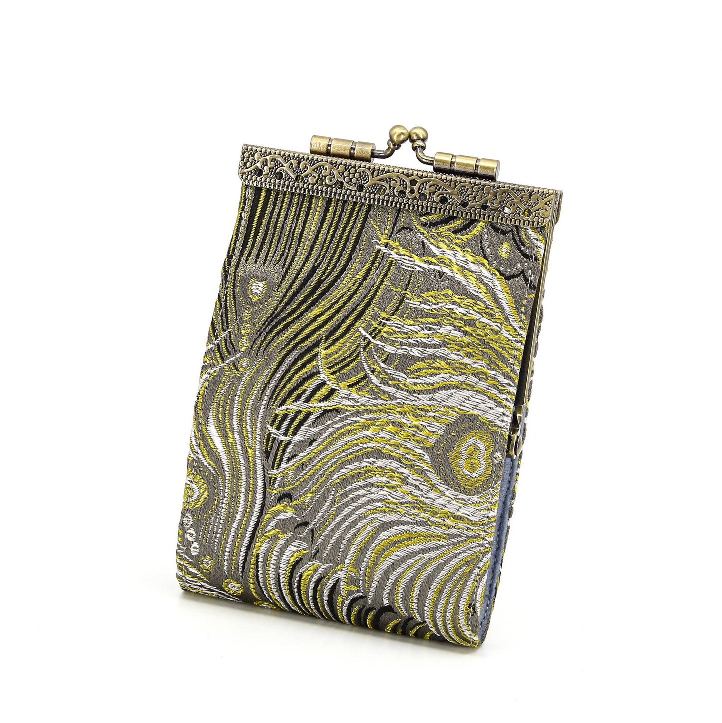 Peacock Brocade RFID Card Holder / Wallet: Blue & Gold