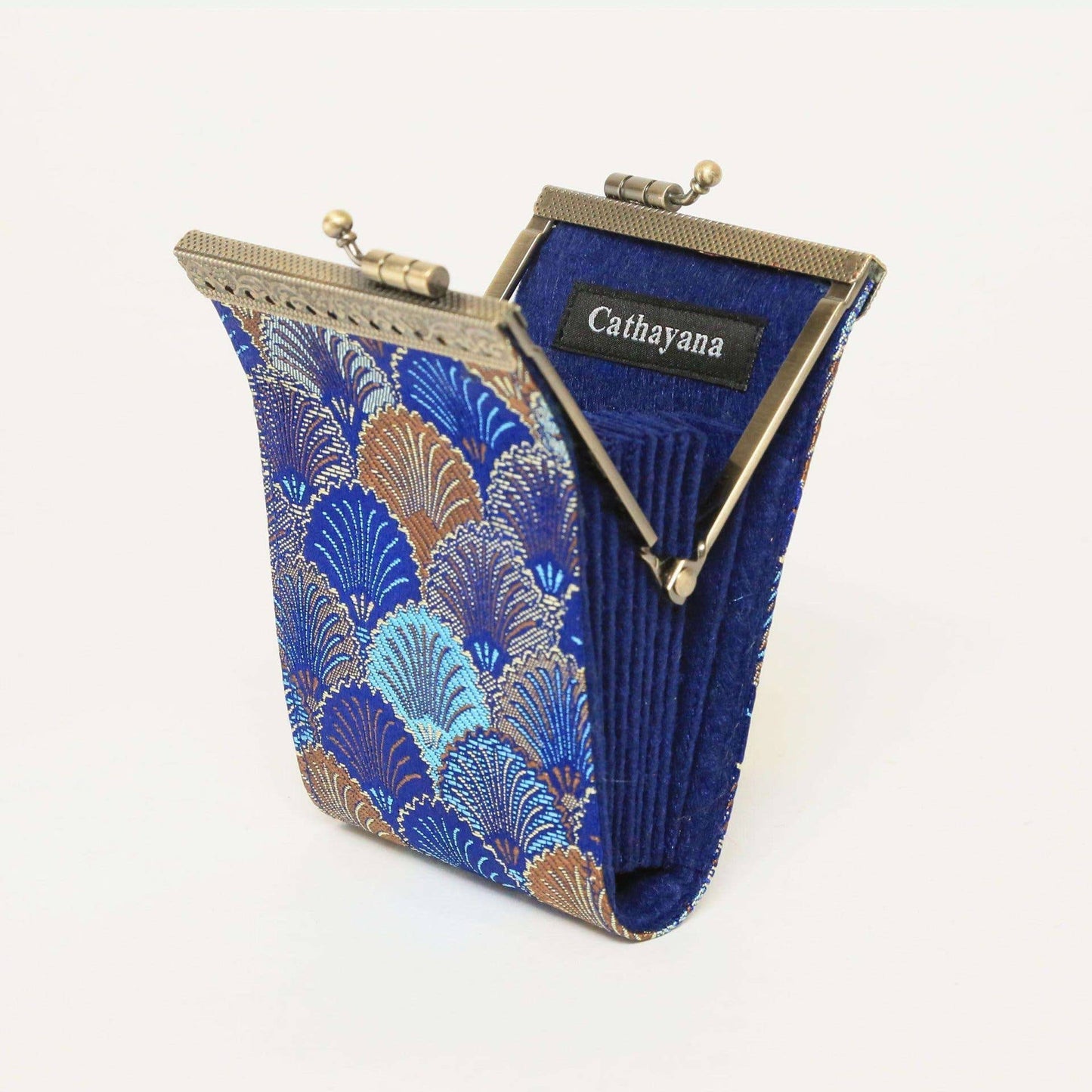 Small Shell Brocade RFID Card Holder: Teal Blue