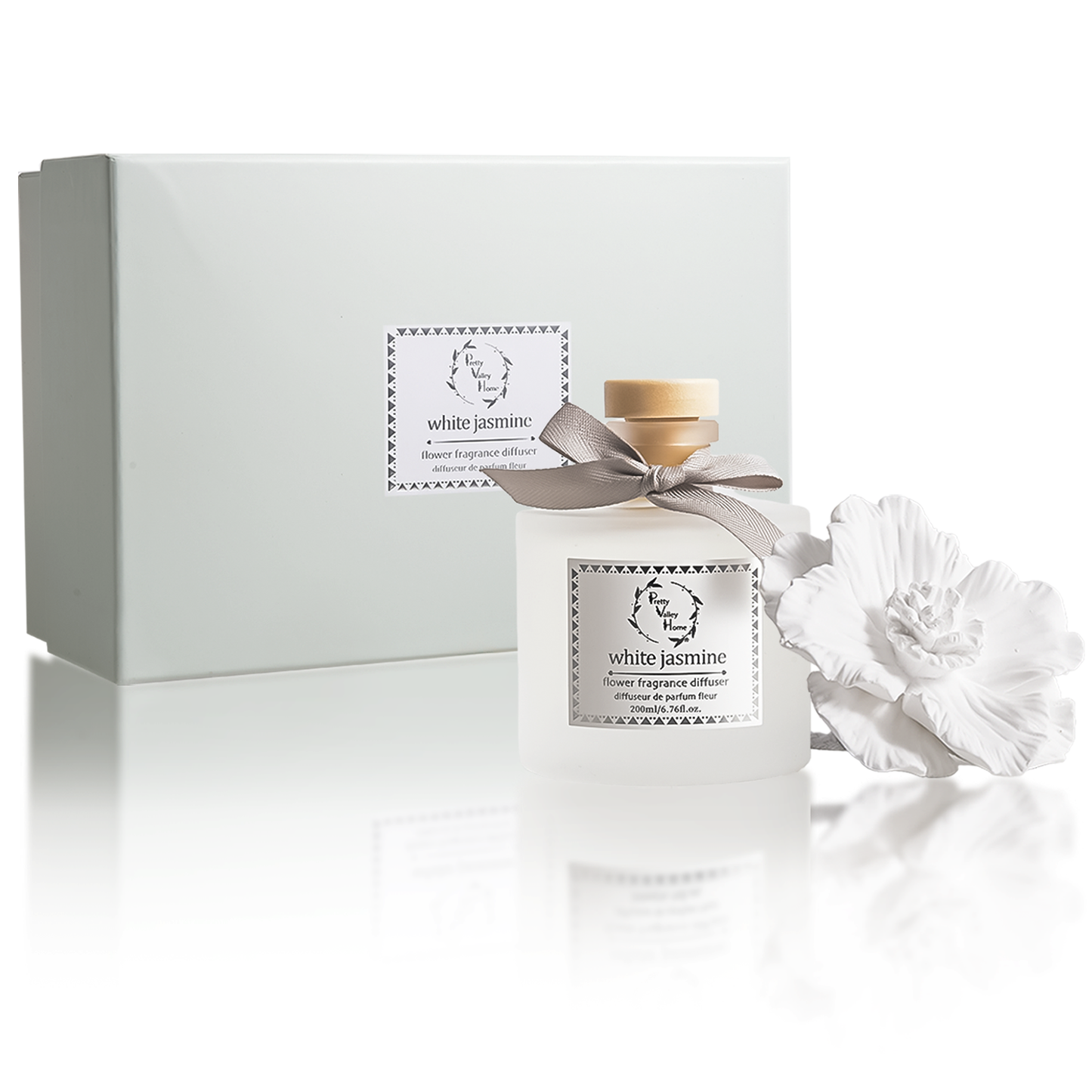 Green - Diffuser Sets Gifts Ceramic Flower (2025)-Pretty Valley Home: White Jasmine-Green