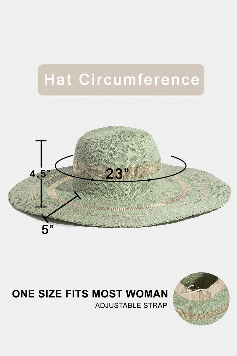 Metallic Accent Trim Floppy Sun Hat: PK