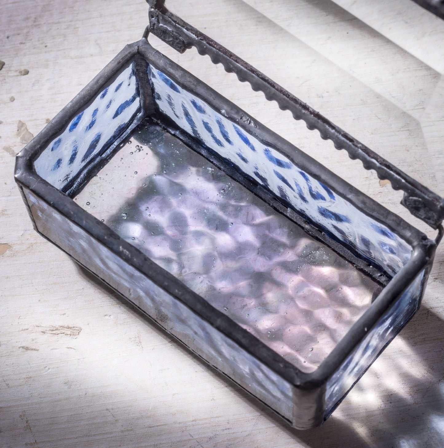 Blue Glass Box with Dragonfly Filigree - Box 923