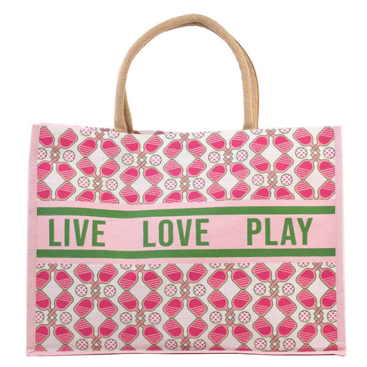 Pickleball Love Juco Tote   Pink/Green/White   19x14x7.5