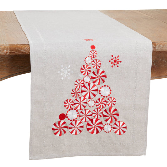 Peppermint Christmas Tree Runner: Silver / 16"x72"