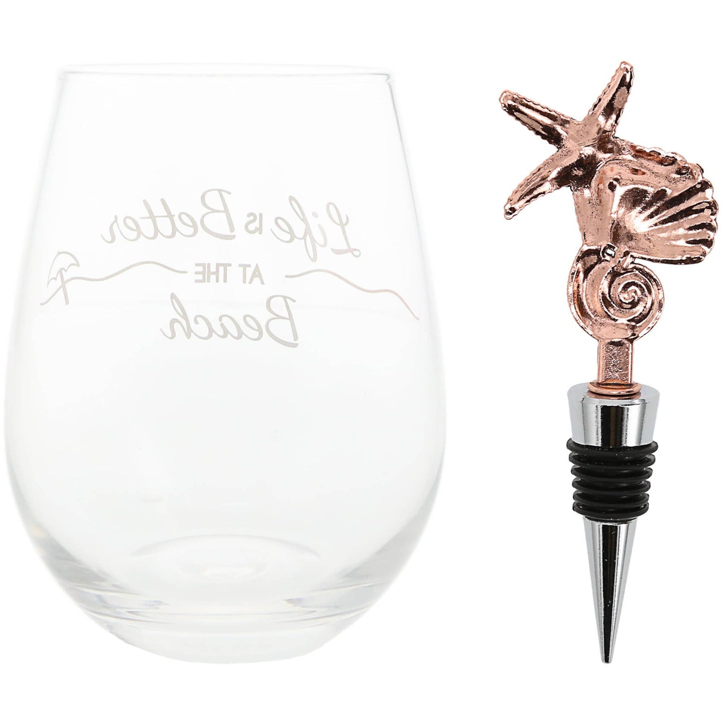 Beach - Bottle Stopper and 20 oz Stemless Gift Set