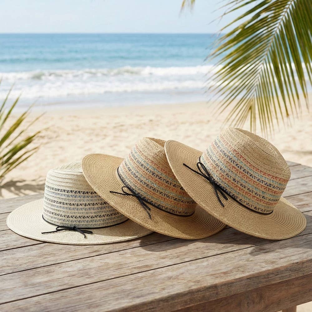 Multicolor Woven Straw Fedora Hat: NA