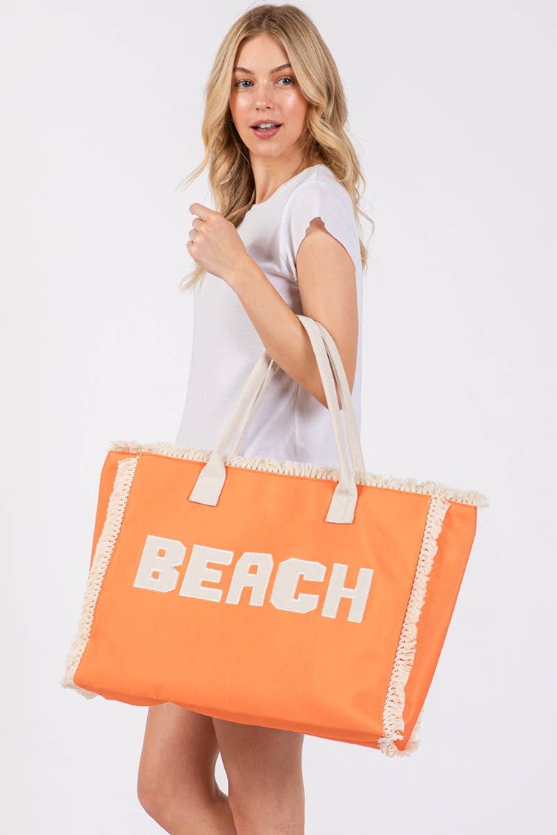 PK Beach Print Fringe Large Tote Bag
