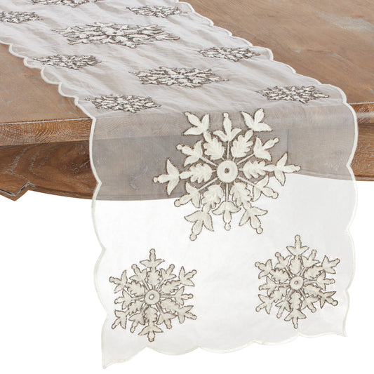 Beaded + Embroidered Snowflake Runner: White / 16"x72"