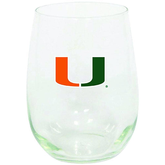 15oz Stemless Wine w/Color Logo, Miami Hurricanes