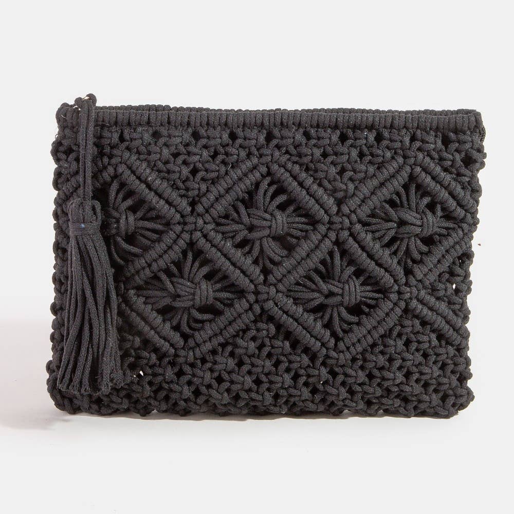 Crochet Clutch Tassel Bag: BK