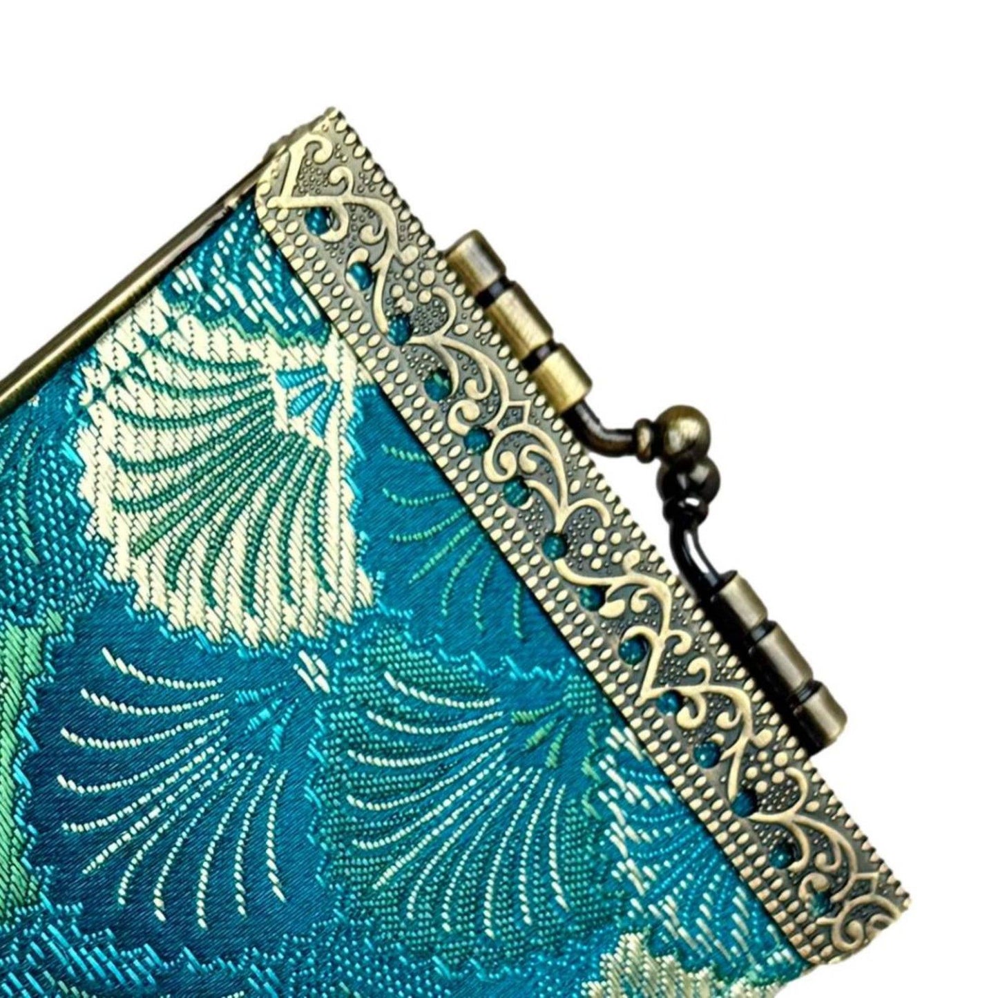 Small Shell Brocade RFID Card Holder: Sky Blue & Green