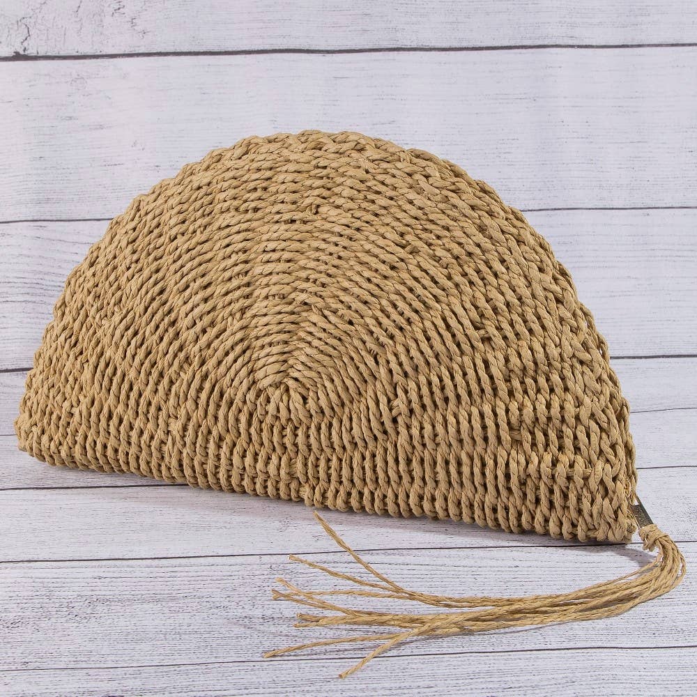 Straw Woven Half Moon Clutch Bag: BEI