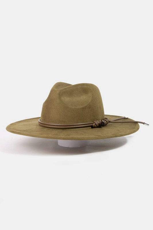 Double Cord Accent Faux Suede Fedora Hat: OL