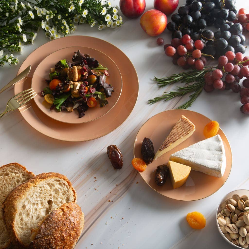 Round Clay• Gold Plastic Plates | 10 Pack: 7.25" Appetizer Plates