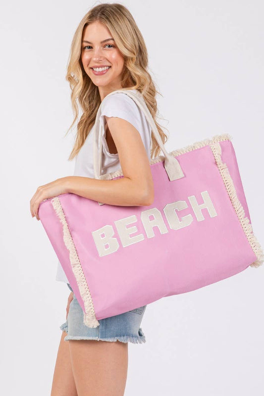 PK Beach Print Fringe Large Tote Bag