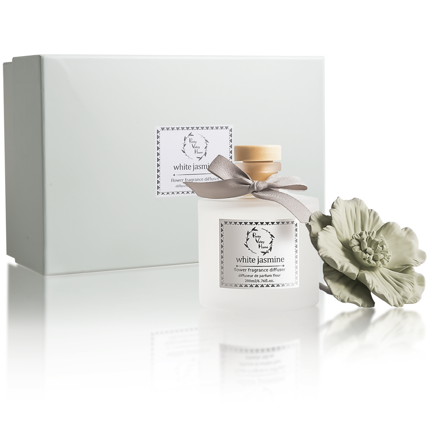Green - Diffuser Sets Gifts Ceramic Flower (2025)-Pretty Valley Home: White Jasmine-Green