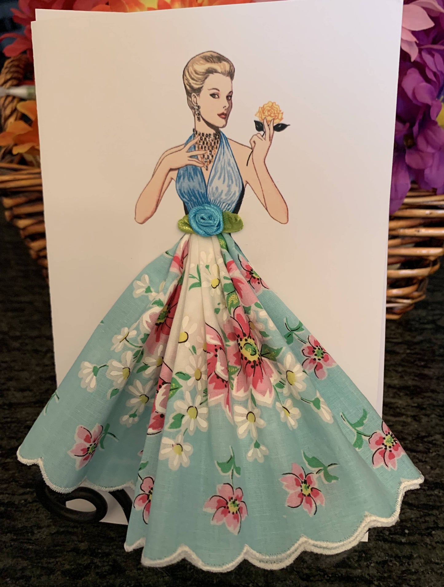 1958 Madame Gres Keepsake Hanky Card: Spring Flowers