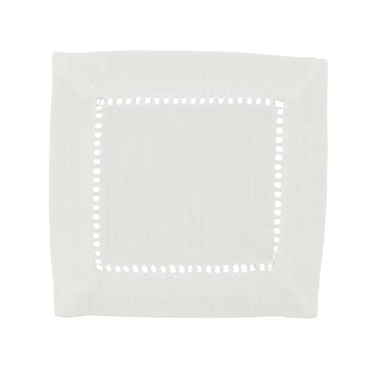 Poly Hemstitched Cocktail Napkin: Ivory / 6"