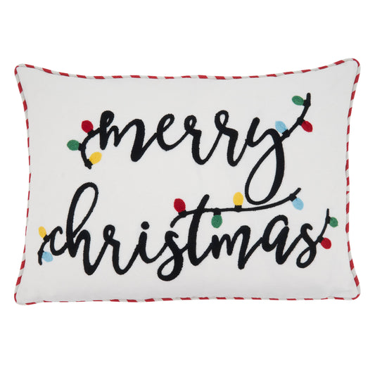 Throw Pillow With Merry Christmas Design: White / Poly Filled / 14"x20"