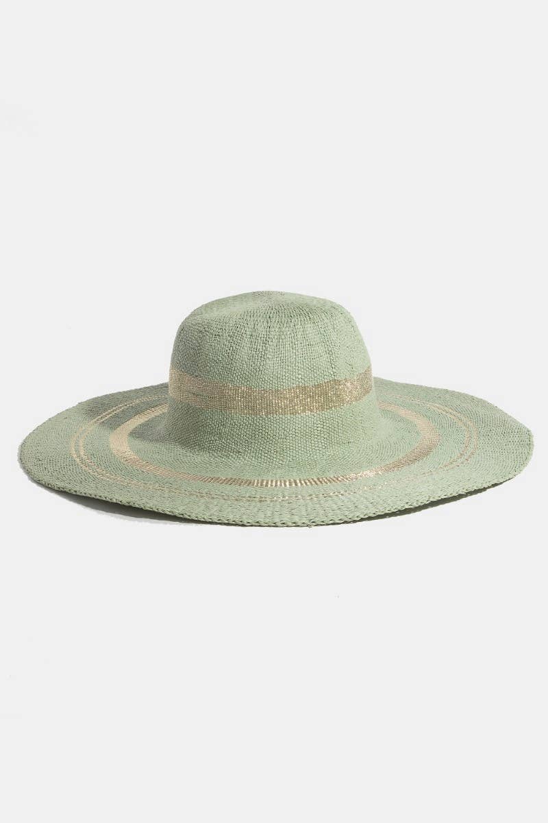 Metallic Accent Trim Floppy Sun Hat: SA