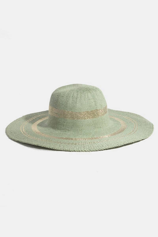 Metallic Accent Trim Floppy Sun Hat: SA