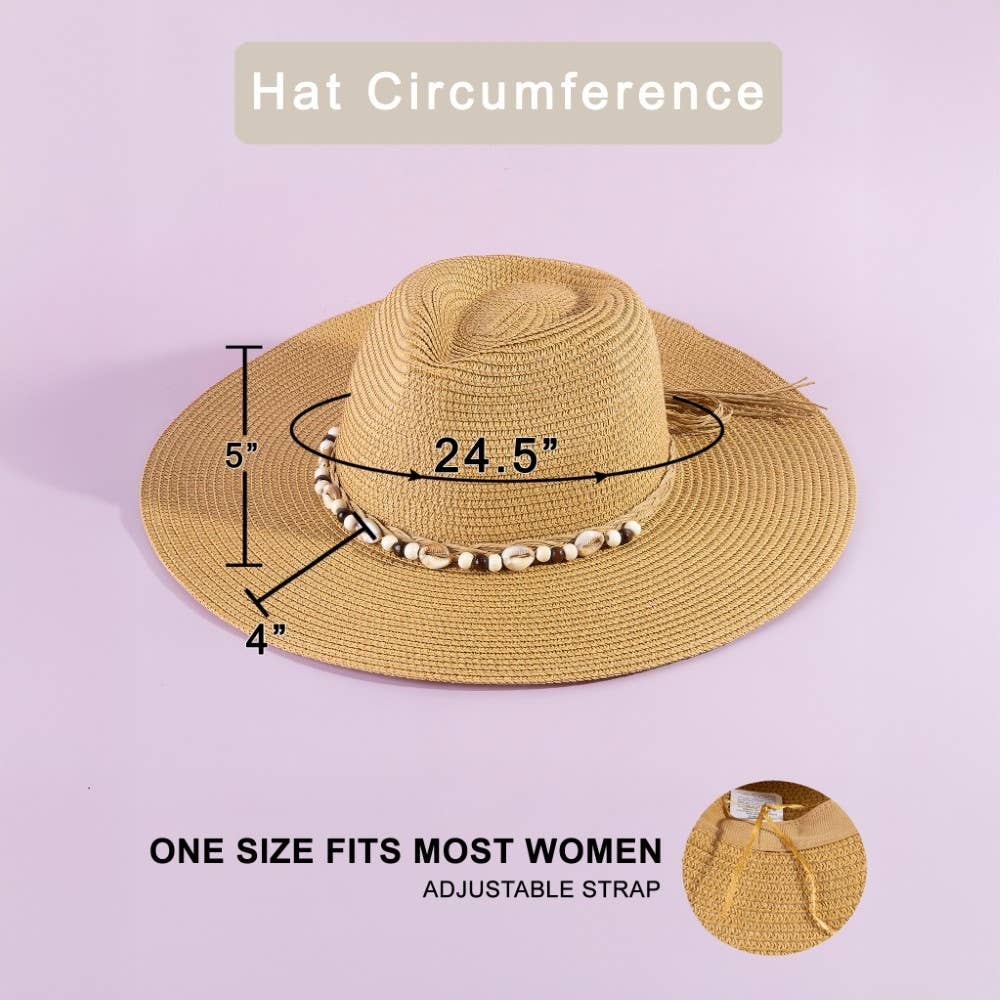 Beaded Cowrie Shell Straw Cowboy Hat: IV