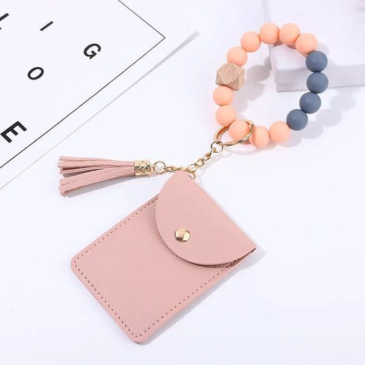 Pink Bead Bracelet Card Holder Wallet