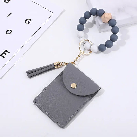Grey Bead Bracelet Card Holder Wallet