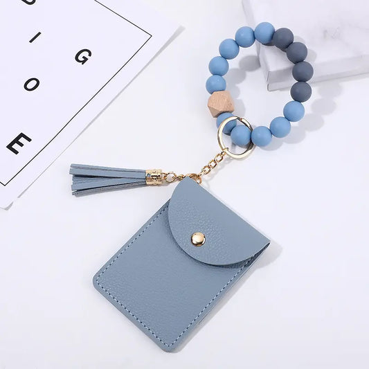 Country Blue Bead Bracelet Card Holder Wallet