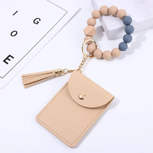 Beige Bead Bracelet Card Holder Wallet