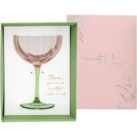 Mom - 12 oz Stemmed Pink Glass