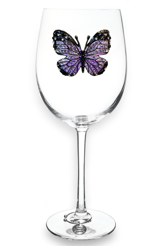 Purple Butterfly Jeweled Stemmed Wine Glass